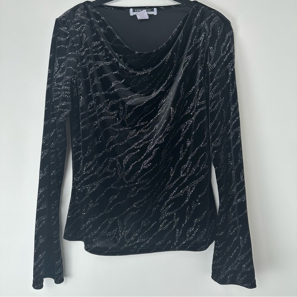 Leslie Fay Velvet Glitter Top Size Medium Black Silver Zebra Goth Date Night - Picture 1 of 6